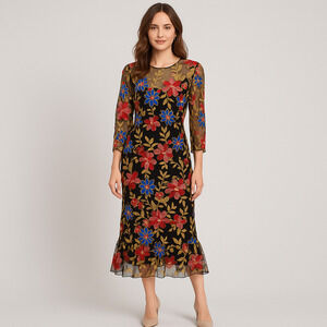 Milly Rosalind Floral JuJu Red Multi Mesh Dress - Size 4 - New with Tags Midi